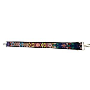 Boho Floral Embroidered Guitar Purse Strap Black Adjustable Crossbody Bag